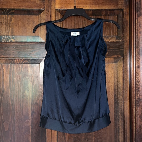 Ann Taylor LOFT satin top shirt blouse with front ruffle accent - Picture 2 of 4